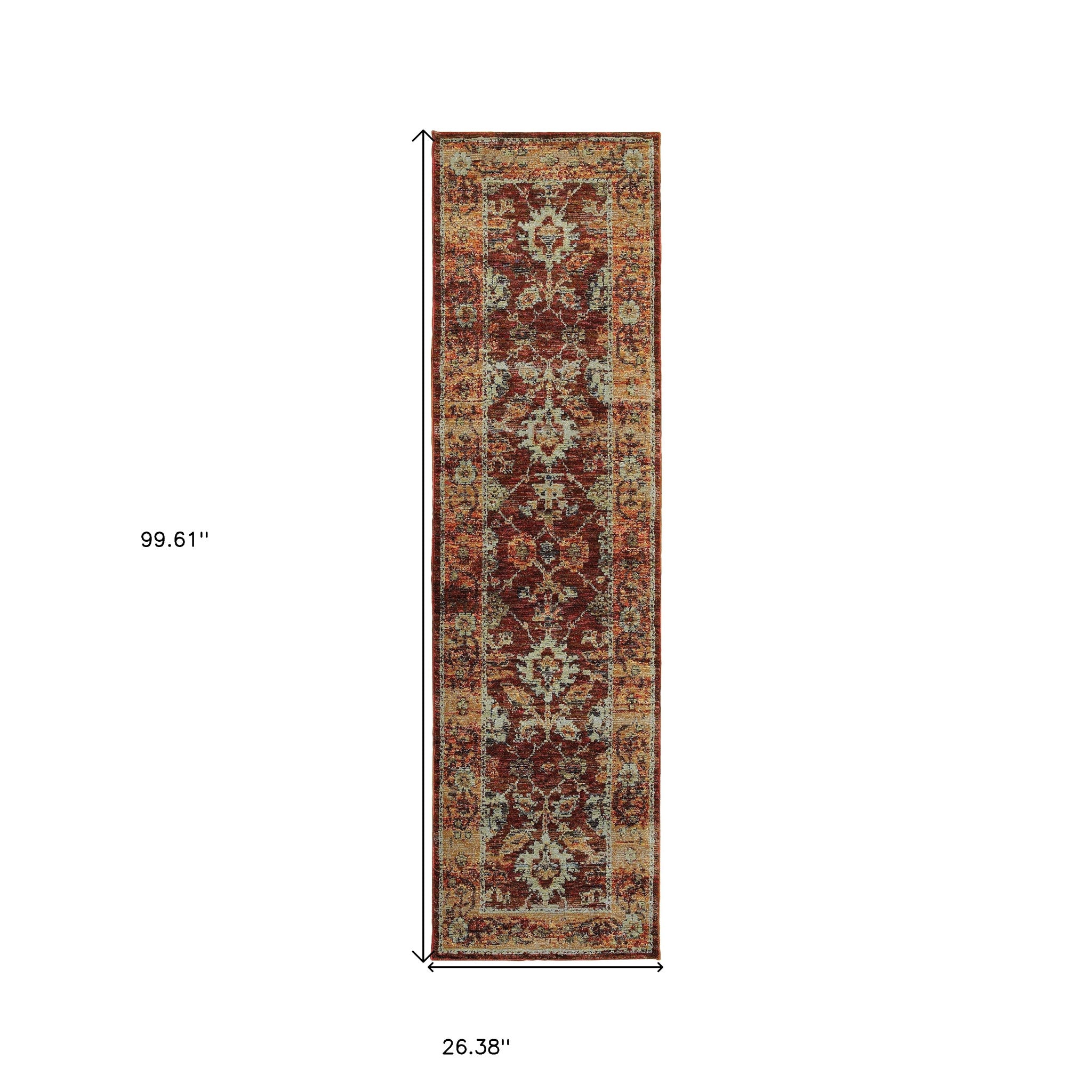 2' X 8' Red Gold And Green Oriental Power Loom Stain Resistant Runner Rug