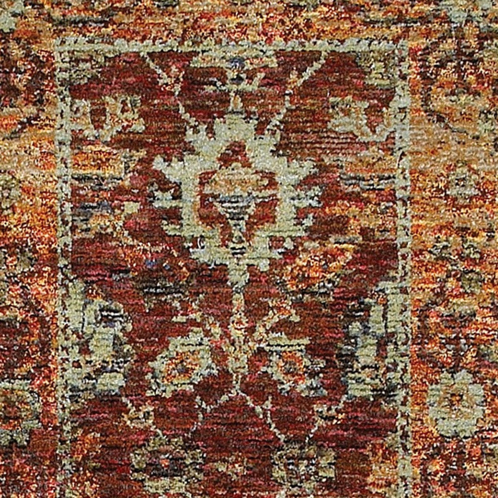 2' X 8' Red Gold And Green Oriental Power Loom Stain Resistant Runner Rug