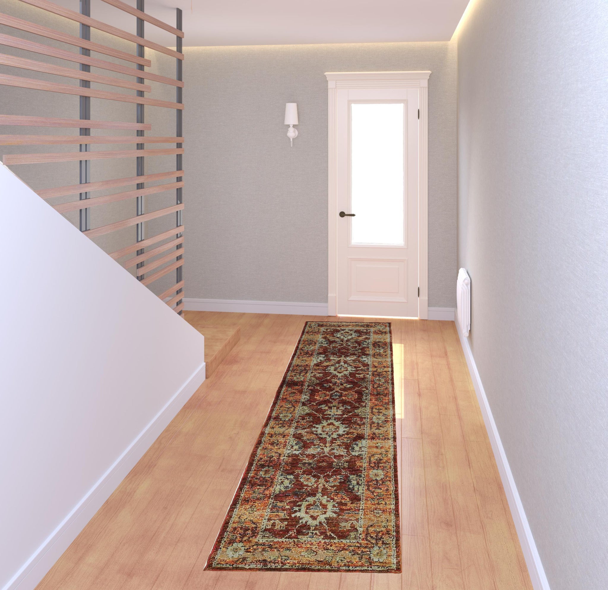 2' X 8' Red Gold And Green Oriental Power Loom Stain Resistant Runner Rug