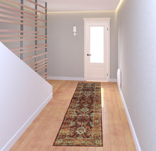 2' X 8' Red Gold And Green Oriental Power Loom Stain Resistant Runner Rug