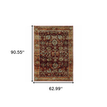 5' X 7' Red Gold And Green Oriental Power Loom Stain Resistant Area Rug