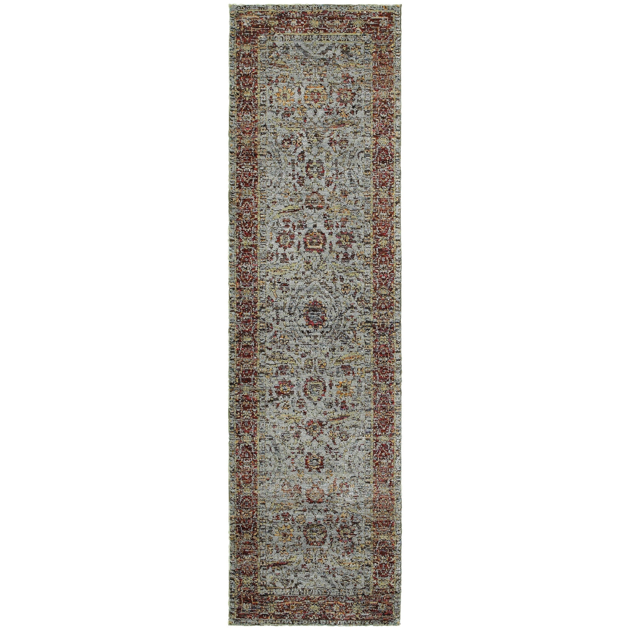 2' X 8' Blue Red Green And Gold Oriental Power Loom Stain Resistant Runner Rug