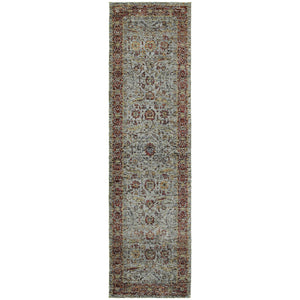 2' X 8' Blue Red Green And Gold Oriental Power Loom Stain Resistant Runner Rug
