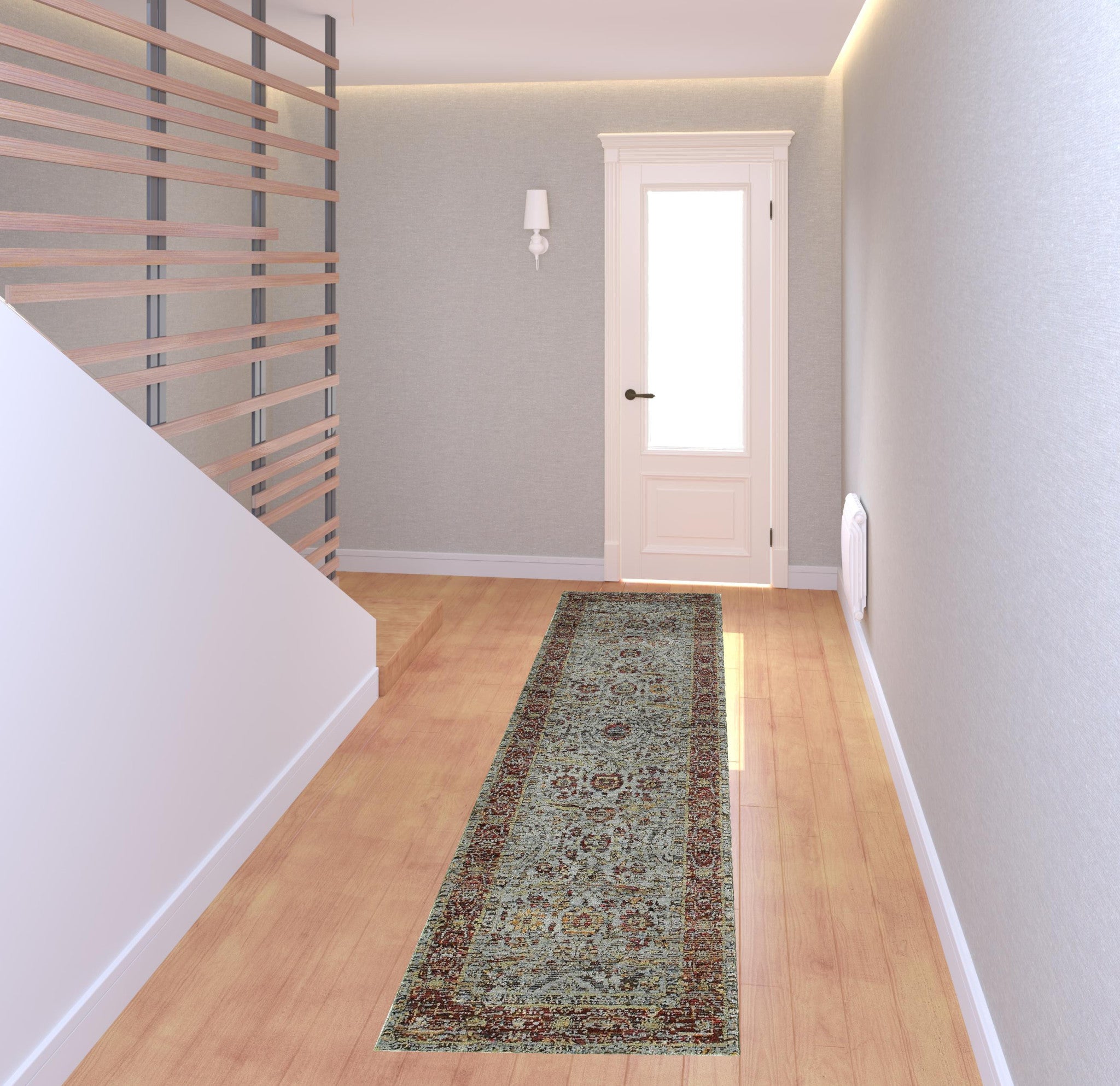 2' X 8' Blue Red Green And Gold Oriental Power Loom Stain Resistant Runner Rug