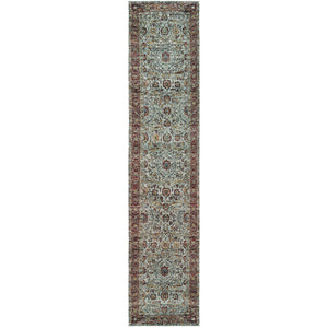 2' X 10' Blue Red Green And Gold Oriental Power Loom Stain Resistant Runner Rug