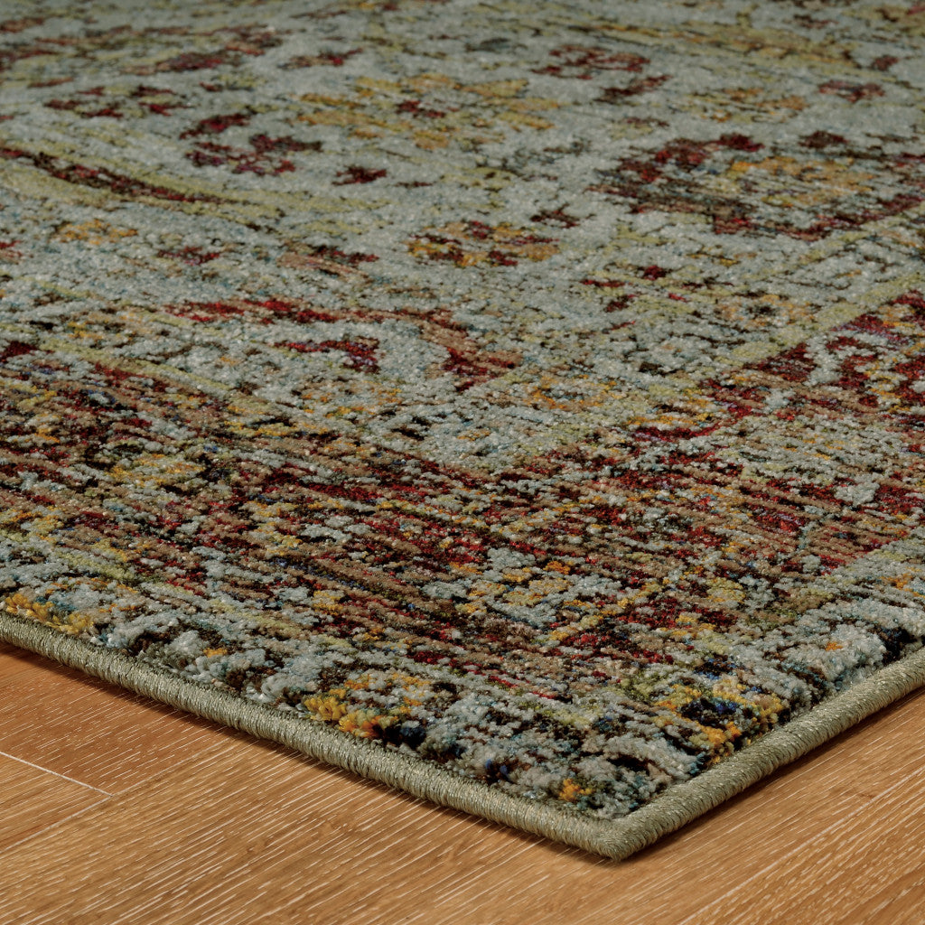 2' X 10' Blue Red Green And Gold Oriental Power Loom Stain Resistant Runner Rug