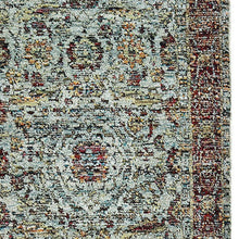 2' X 10' Blue Red Green And Gold Oriental Power Loom Stain Resistant Runner Rug