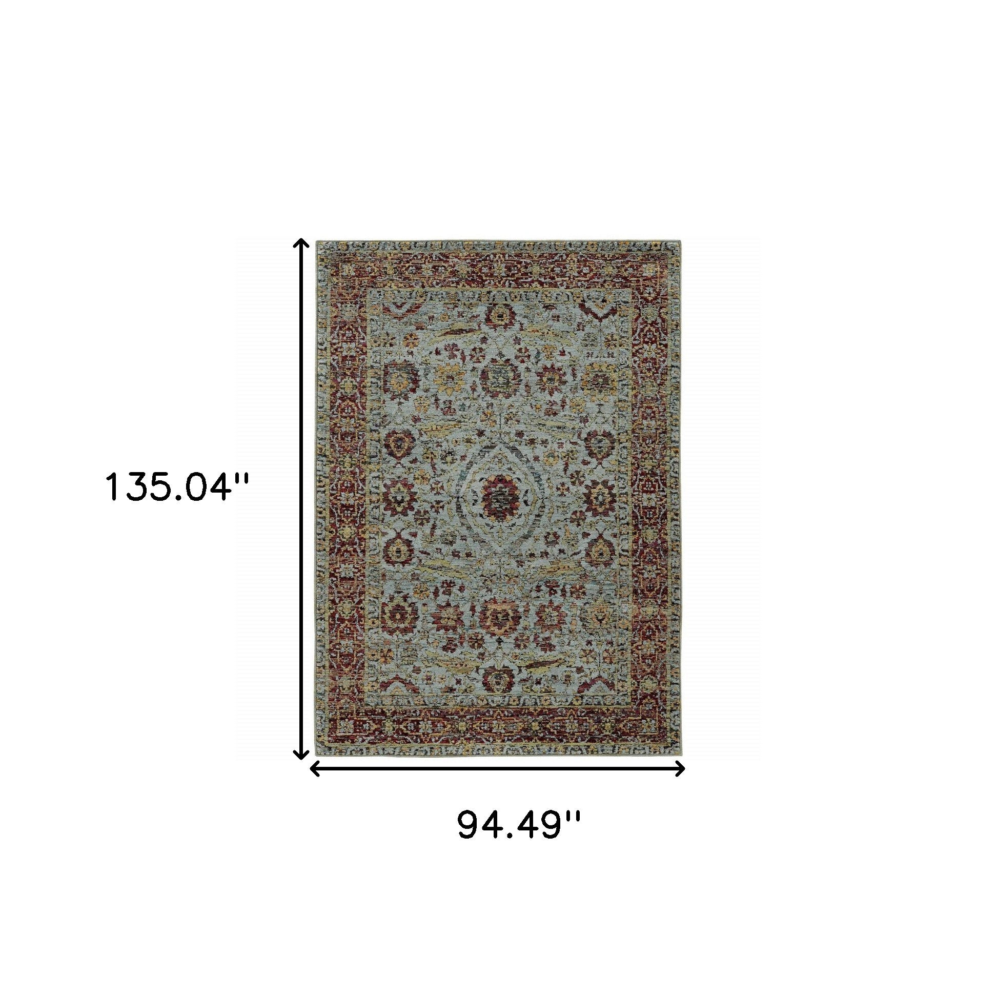 8' X 10' Blue Red Green And Gold Oriental Power Loom Stain Resistant Area Rug