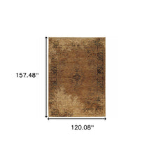 10' X 13' Gold And Brown Oriental Power Loom Stain Resistant Area Rug