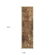 2' X 8' Gold And Brown Oriental Power Loom Stain Resistant Runner Rug