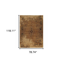 6' X 9' Gold And Brown Oriental Power Loom Stain Resistant Area Rug