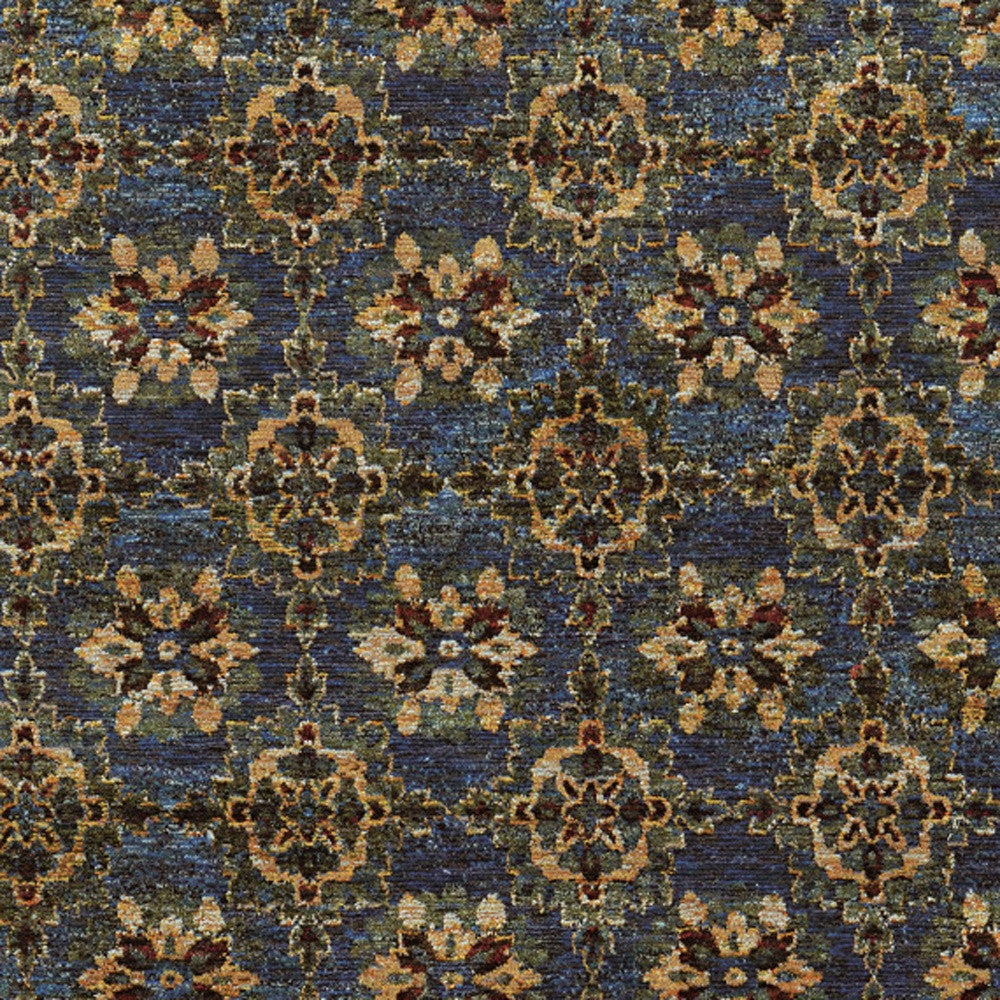 3' X 5' Blue And Gold Oriental Power Loom Stain Resistant Area Rug