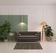 3' X 5' Blue And Gold Oriental Power Loom Stain Resistant Area Rug