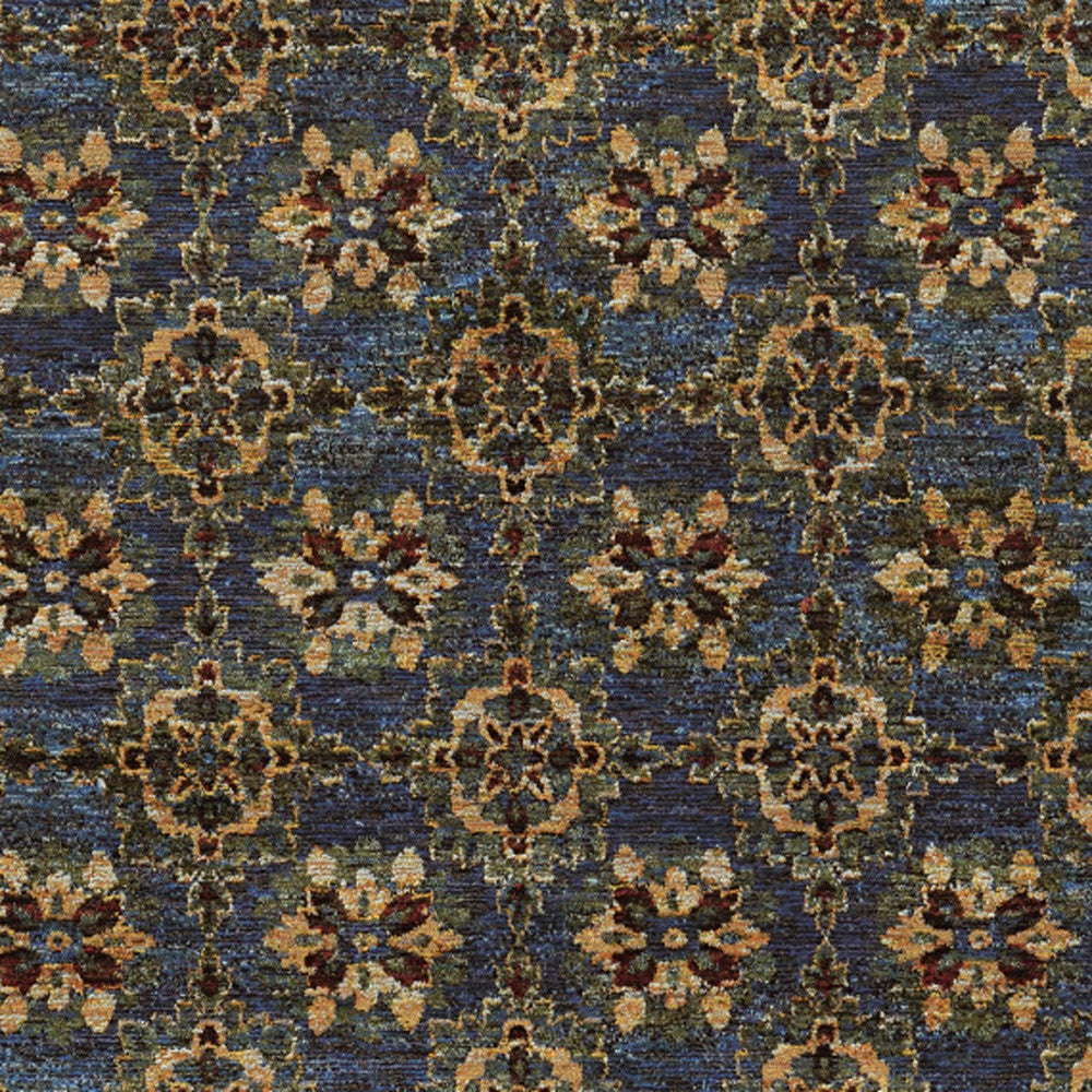 5' X 7' Blue And Gold Oriental Power Loom Stain Resistant Area Rug
