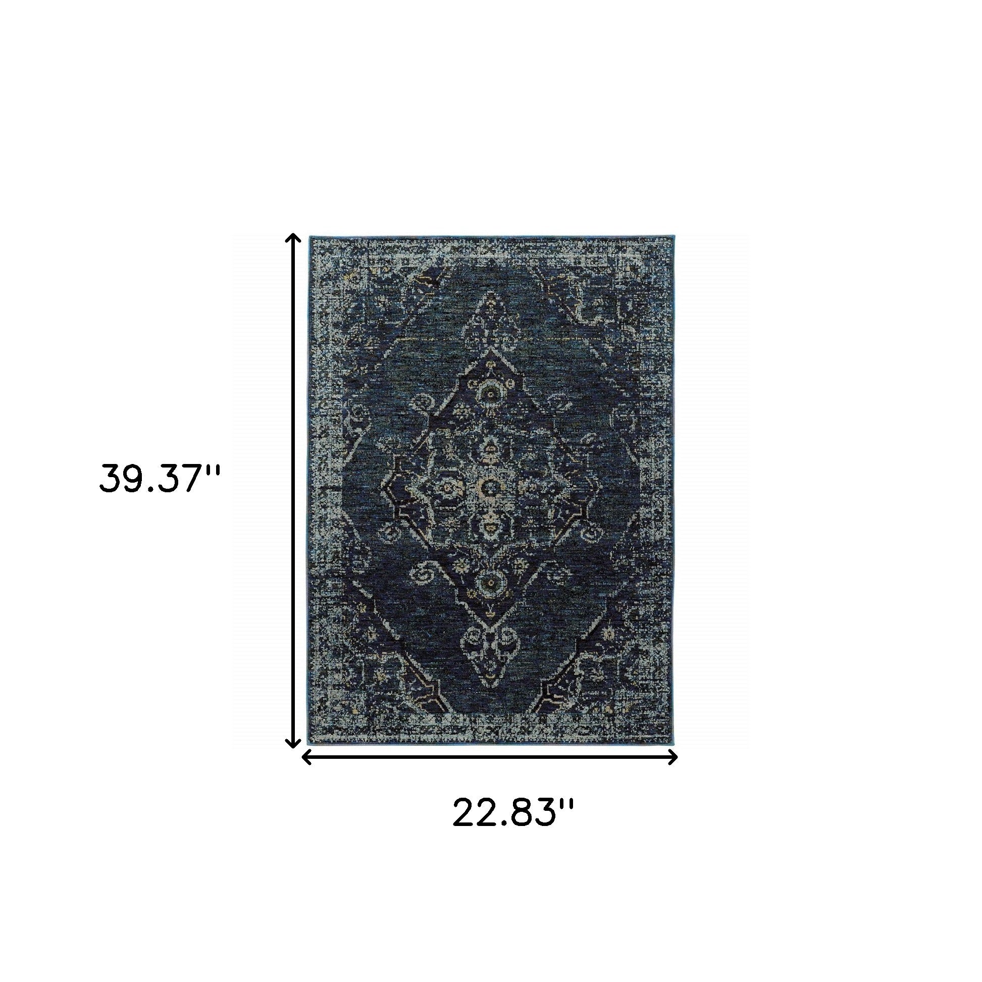 2' X 3' Blue And Brown Oriental Power Loom Stain Resistant Area Rug