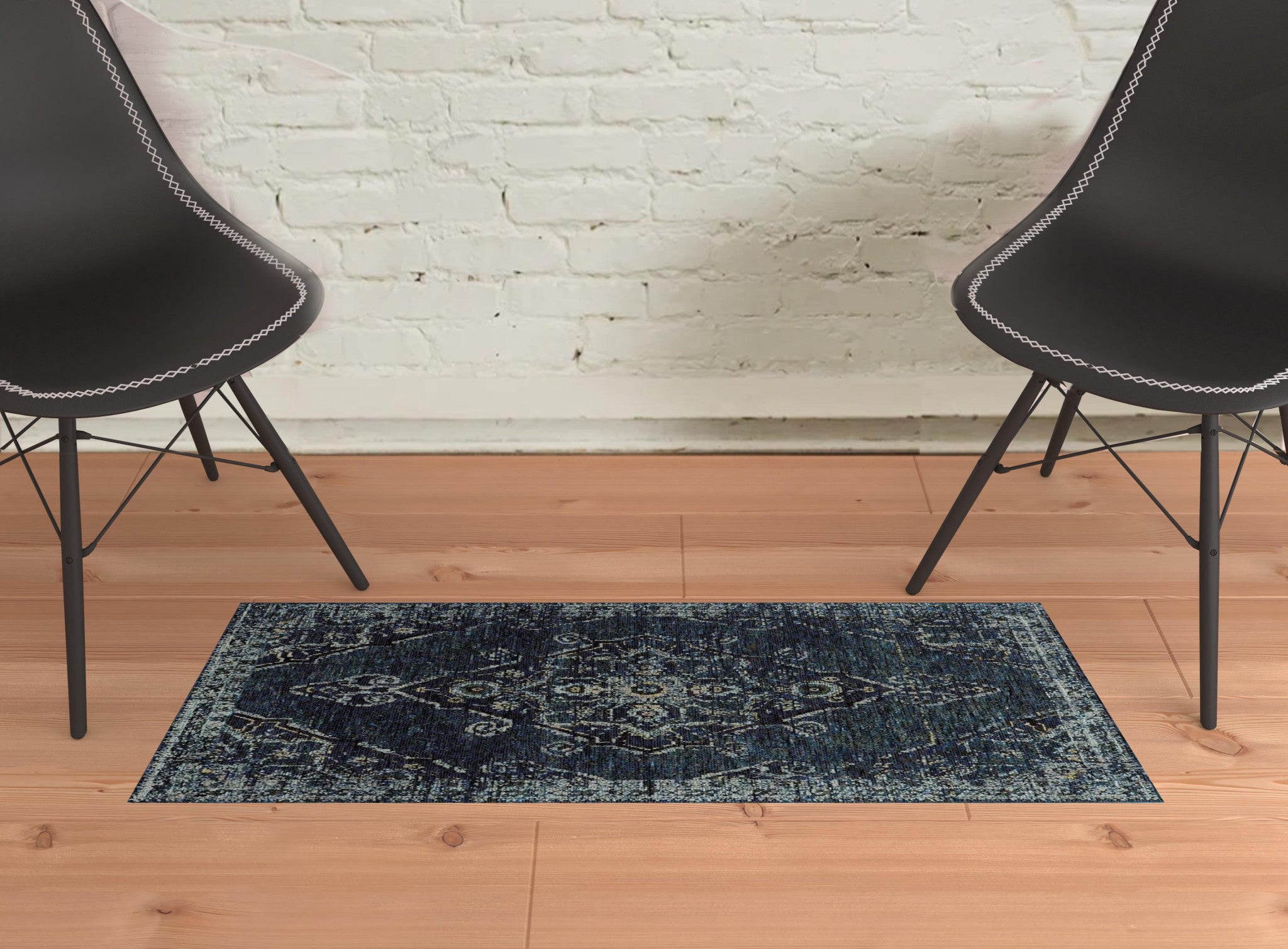 2' X 3' Blue And Brown Oriental Power Loom Stain Resistant Area Rug
