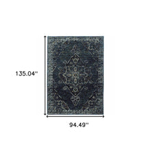 8' X 10' Blue And Brown Oriental Power Loom Stain Resistant Area Rug