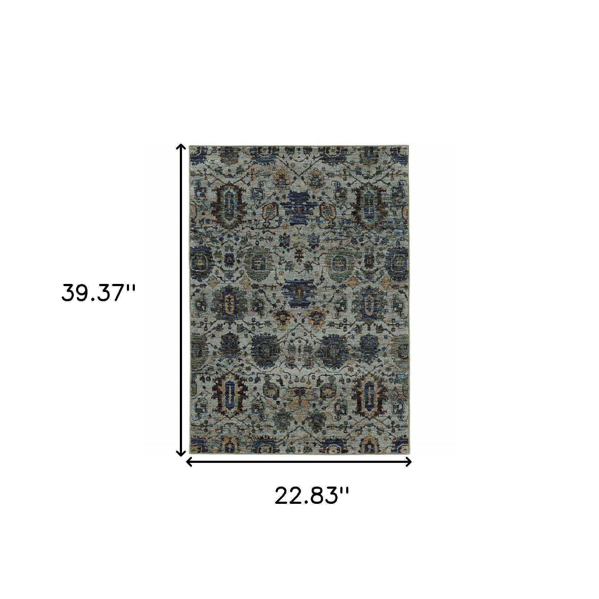 2' X 3' Blue And Navy Oriental Power Loom Stain Resistant Area Rug