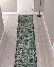 2' X 10' Blue And Navy Oriental Power Loom Stain Resistant Runner Rug
