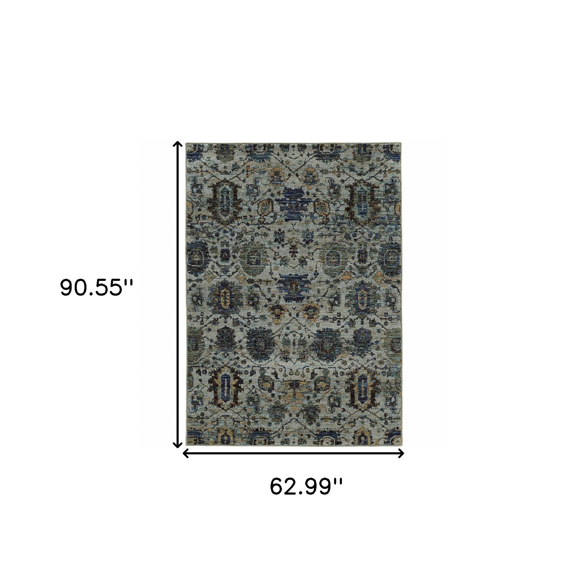 5' X 7' Blue And Navy Oriental Power Loom Stain Resistant Area Rug