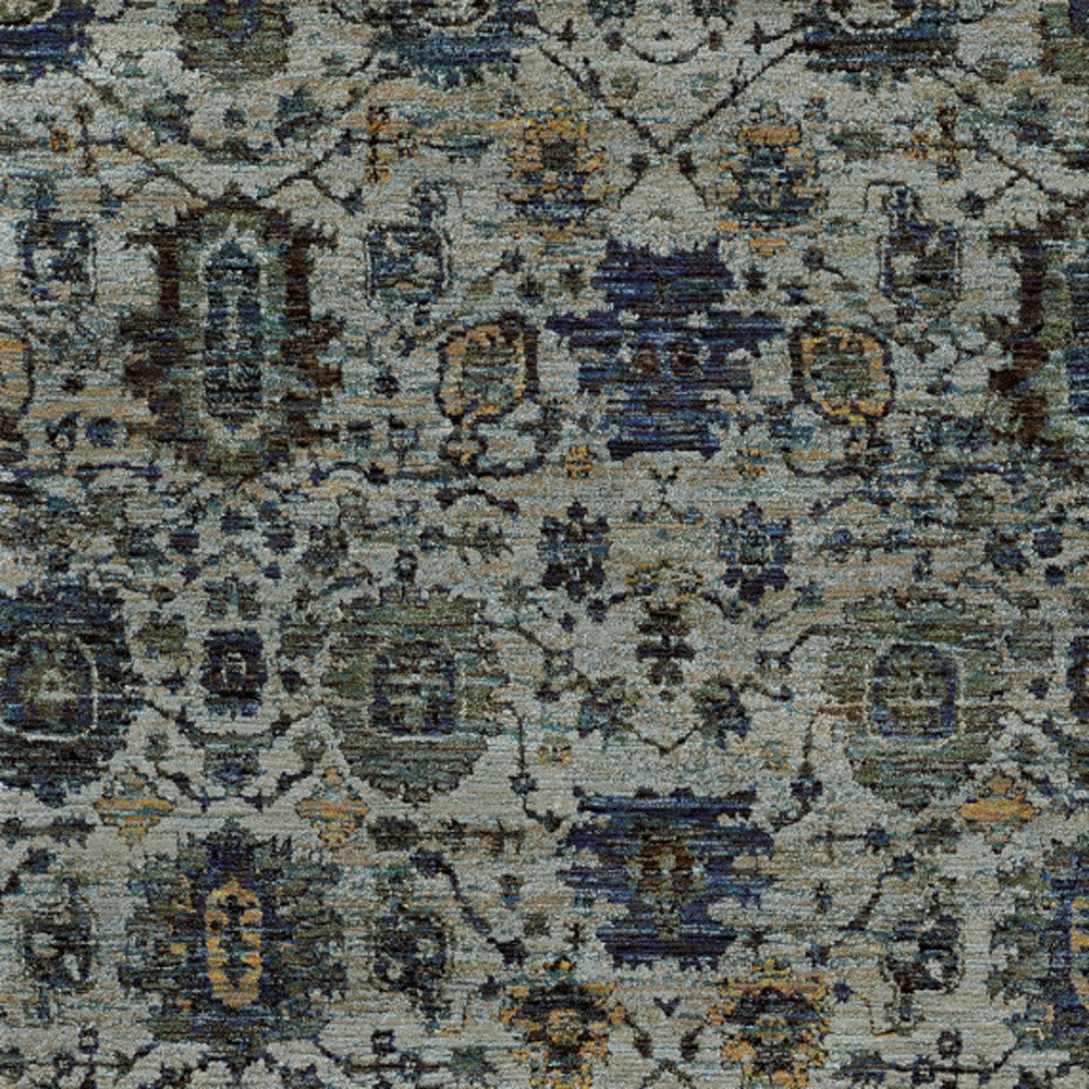 9' X 12' Blue And Navy Oriental Power Loom Stain Resistant Area Rug
