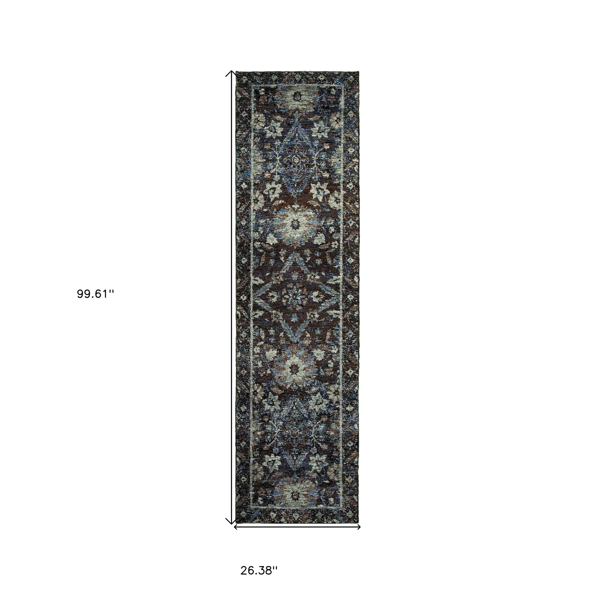 2' X 8' Navy And Blue Oriental Power Loom Stain Resistant Runner Rug