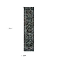 2' X 10' Navy And Blue Oriental Power Loom Stain Resistant Runner Rug
