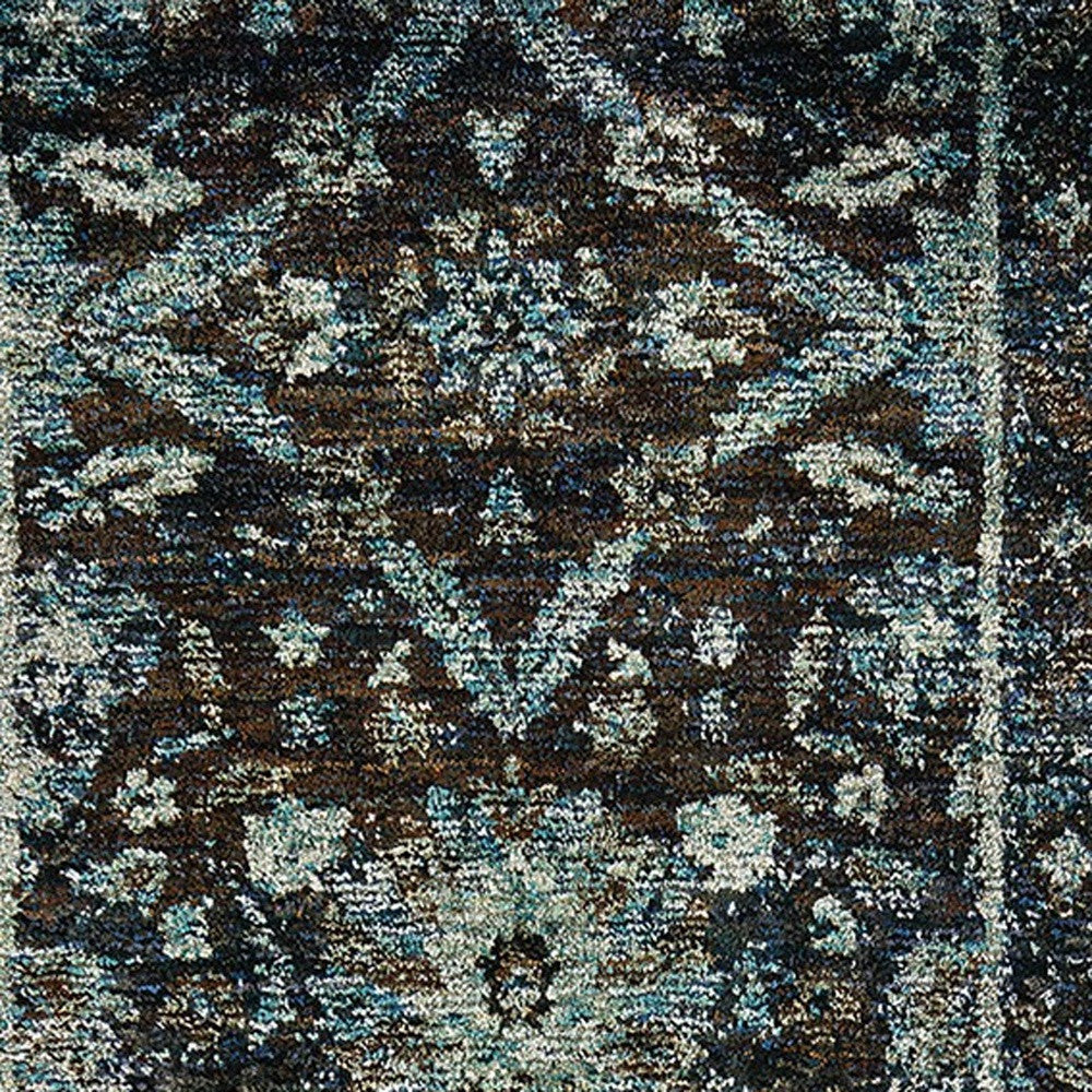 2' X 10' Navy And Blue Oriental Power Loom Stain Resistant Runner Rug