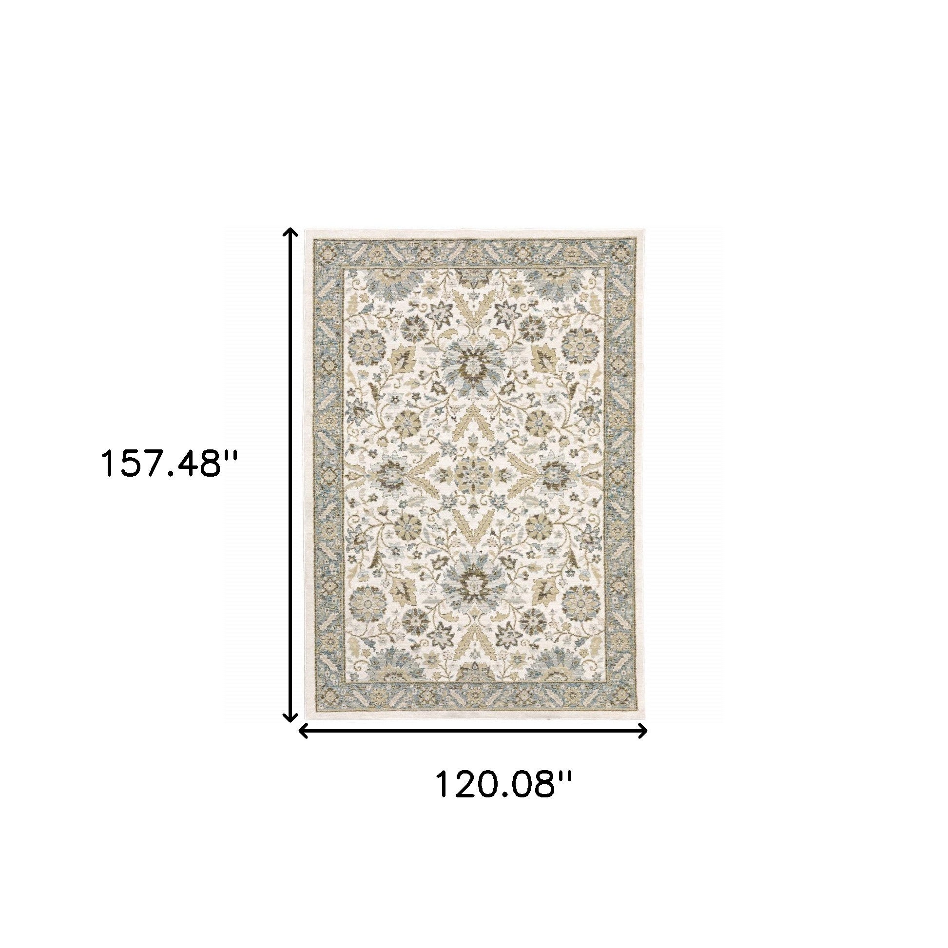 10' X 13' Stone Grey Ivory Green Brown Teal And Light Blue Oriental Power Loom Stain Resistant Area Rug