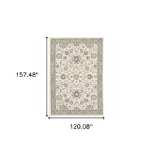 10' X 13' Stone Grey Ivory Green Brown Teal And Light Blue Oriental Power Loom Stain Resistant Area Rug
