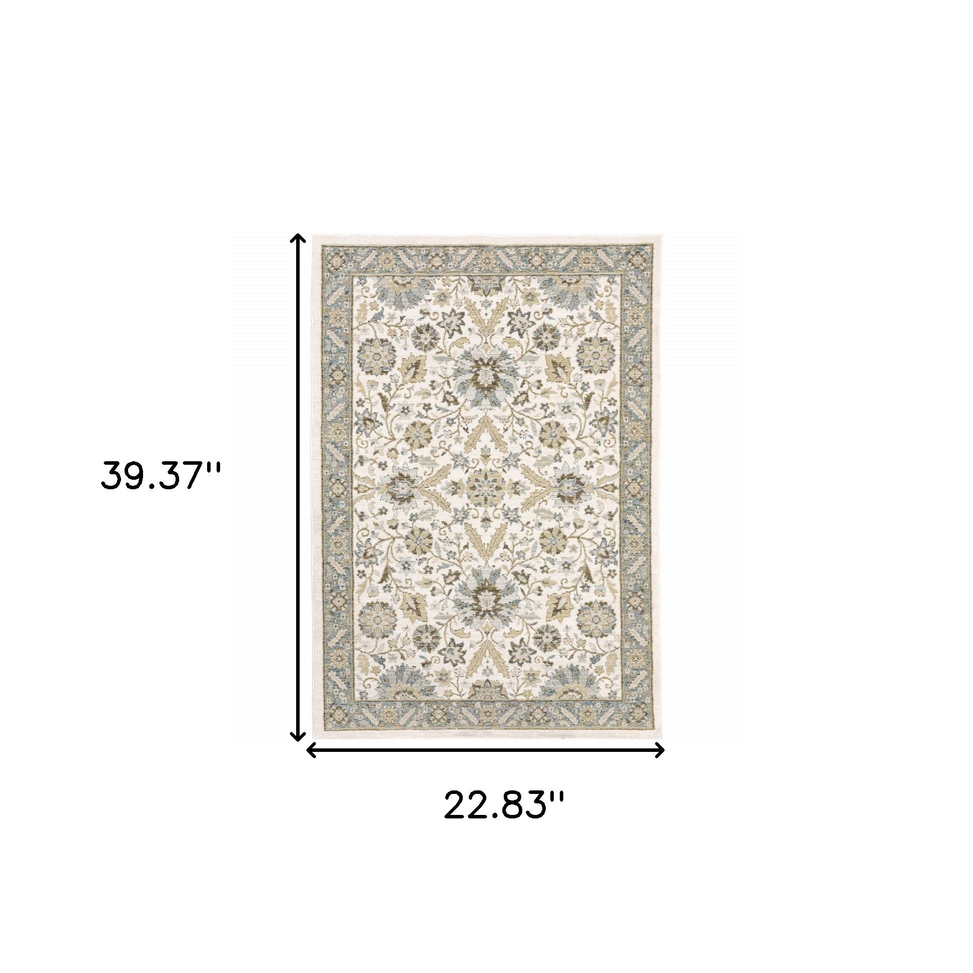 2' X 3' Stone Grey Ivory Green Brown Teal And Light Blue Oriental Power Loom Stain Resistant Area Rug