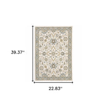 2' X 3' Stone Grey Ivory Green Brown Teal And Light Blue Oriental Power Loom Stain Resistant Area Rug