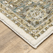 2' X 3' Ivory Grey And Blue Oriental Power Loom Stain Resistant Area Rug