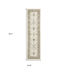 2' X 8' Ivory Grey And Blue Oriental Power Loom Stain Resistant Runner Rug