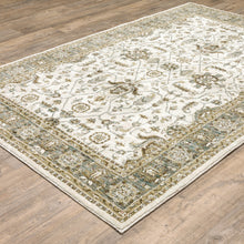 3' X 5' Ivory Grey And Blue Oriental Power Loom Stain Resistant Area Rug