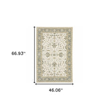 3' X 5' Ivory Grey And Blue Oriental Power Loom Stain Resistant Area Rug
