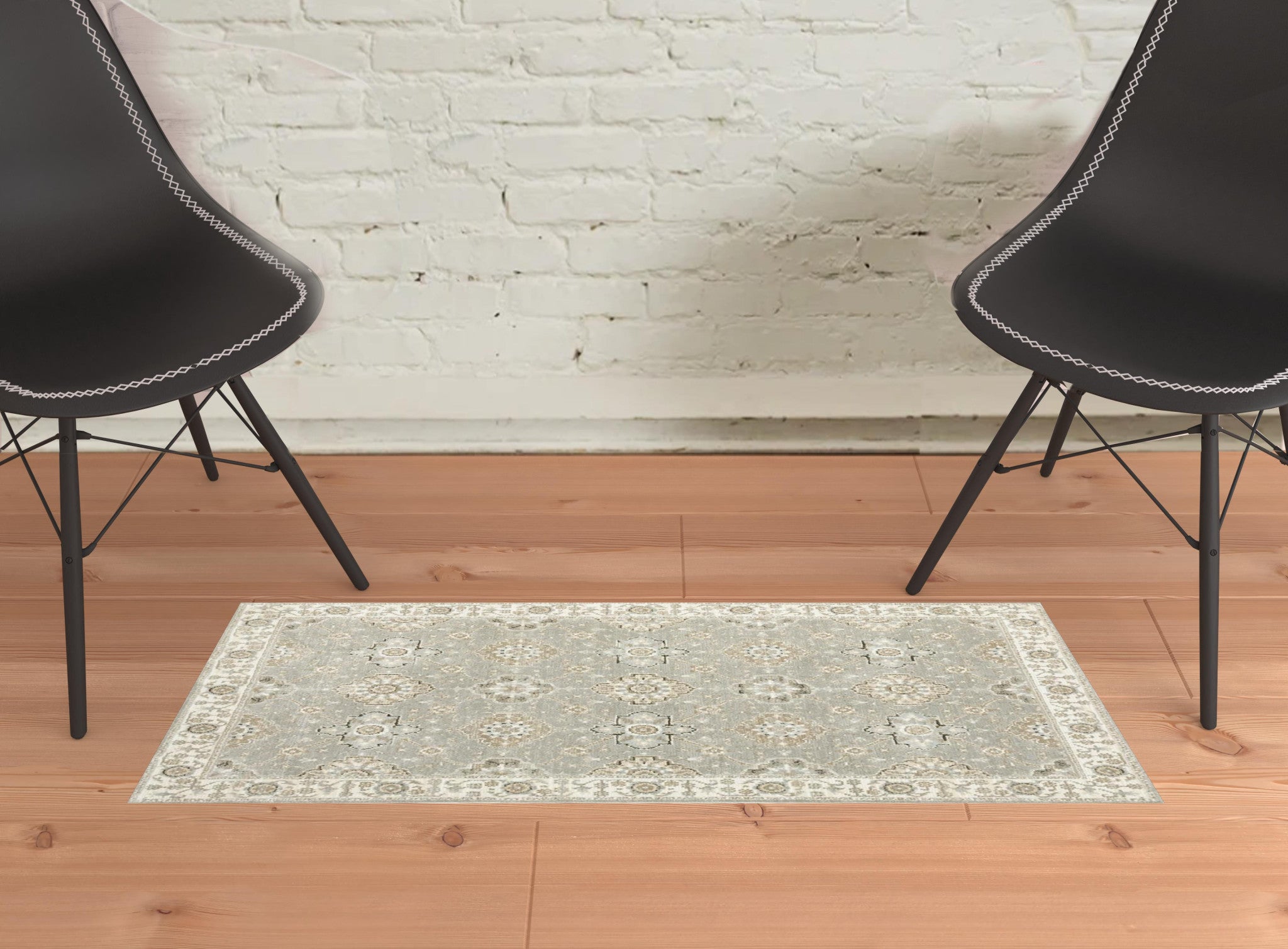 2' X 3' Grey Ivory Tan Brown And Gold Oriental Power Loom Stain Resistant Area Rug