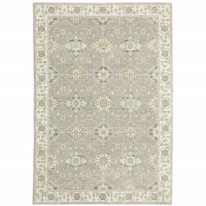 3' X 5' Grey Ivory Tan Brown And Gold Oriental Power Loom Stain Resistant Area Rug