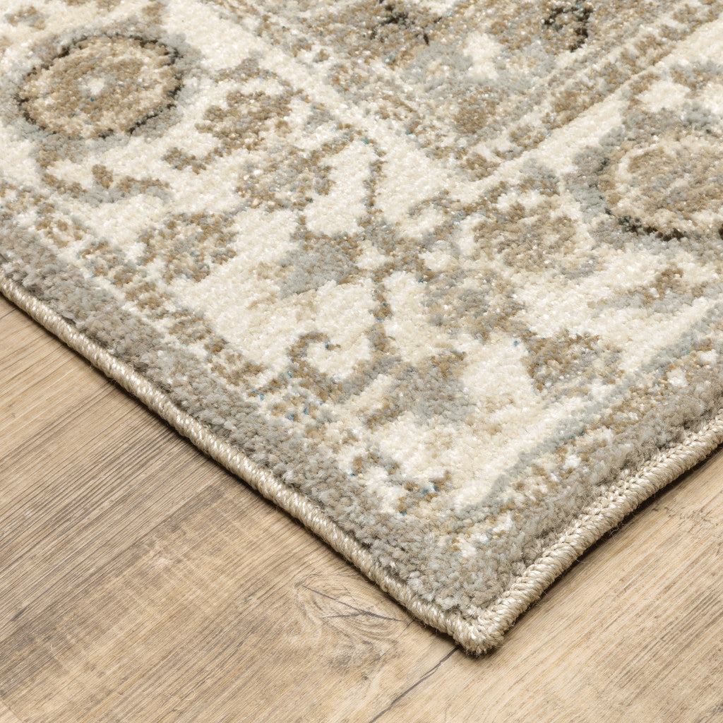 3' X 5' Grey Ivory Tan Brown And Gold Oriental Power Loom Stain Resistant Area Rug