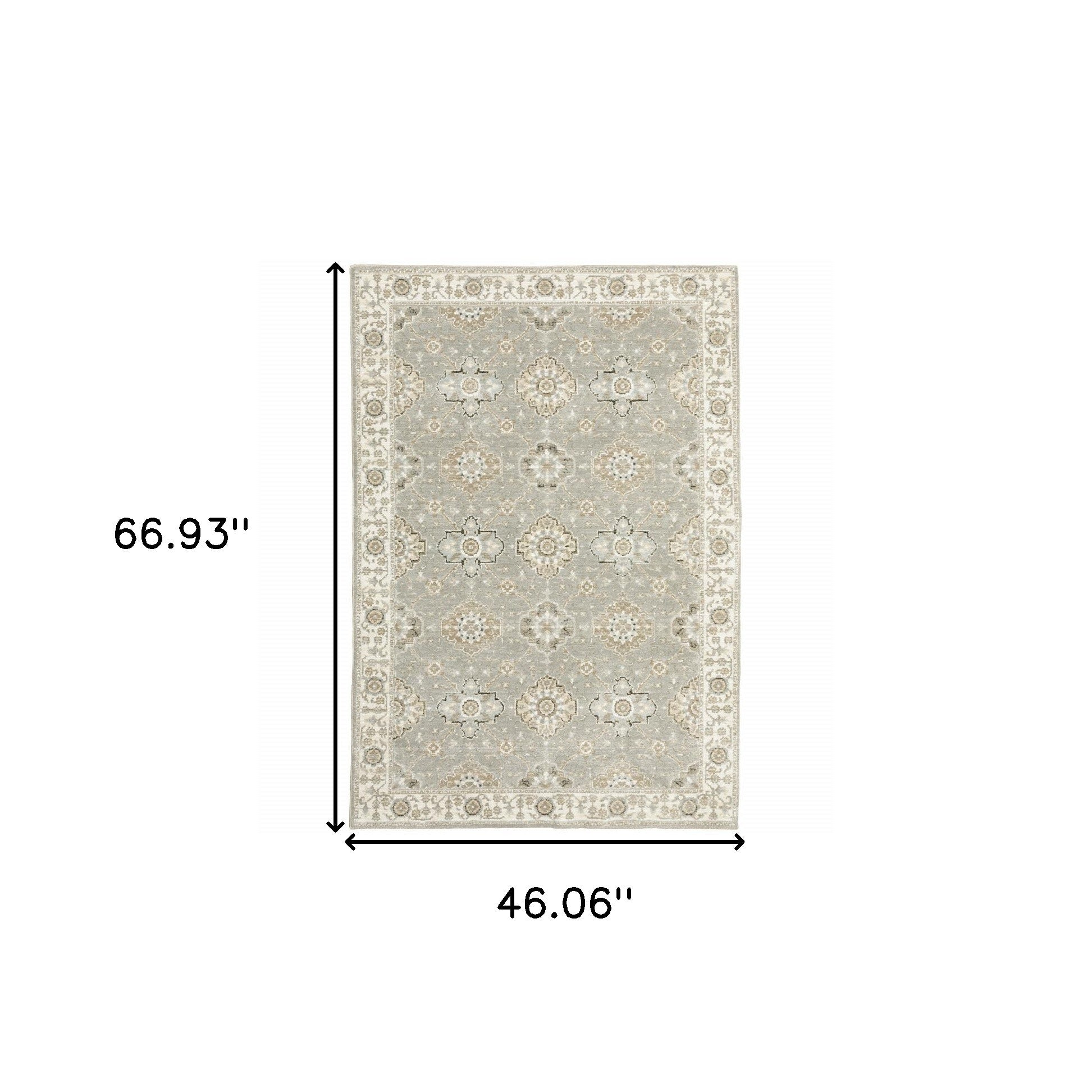3' X 5' Grey Ivory Tan Brown And Gold Oriental Power Loom Stain Resistant Area Rug