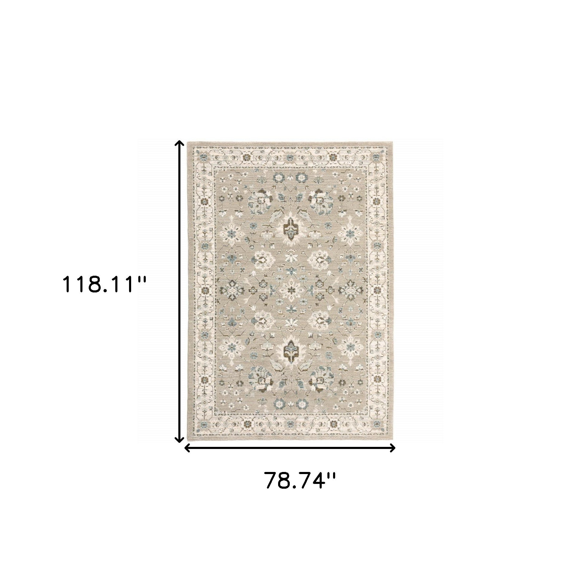 6' X 9' Beige Ivory Blue Green And Purple Oriental Power Loom Stain Resistant Area Rug