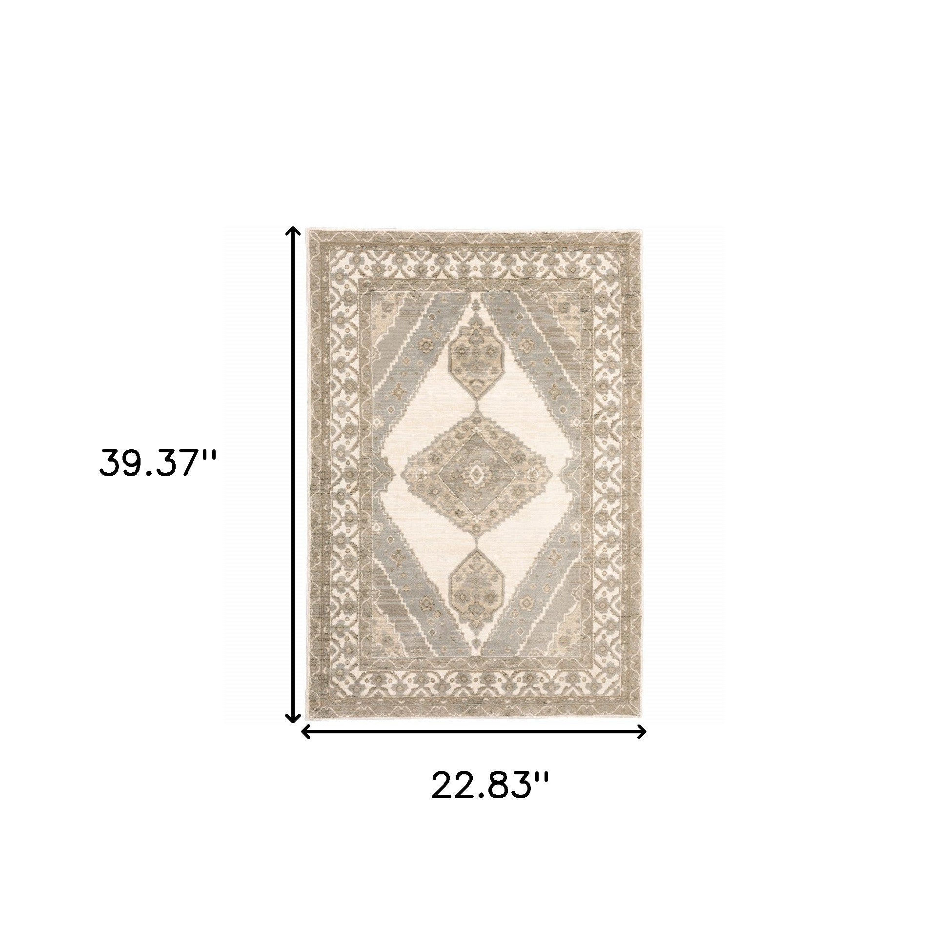 2' X 3' Beige And Ivory Oriental Power Loom Stain Resistant Area Rug