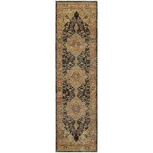 2' X 8' Gold Brown Grey Rust Green And Purple Oriental Power Loom Stain Resistant Runner Rug