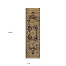 2' X 8' Gold Brown Grey Rust Green And Purple Oriental Power Loom Stain Resistant Runner Rug