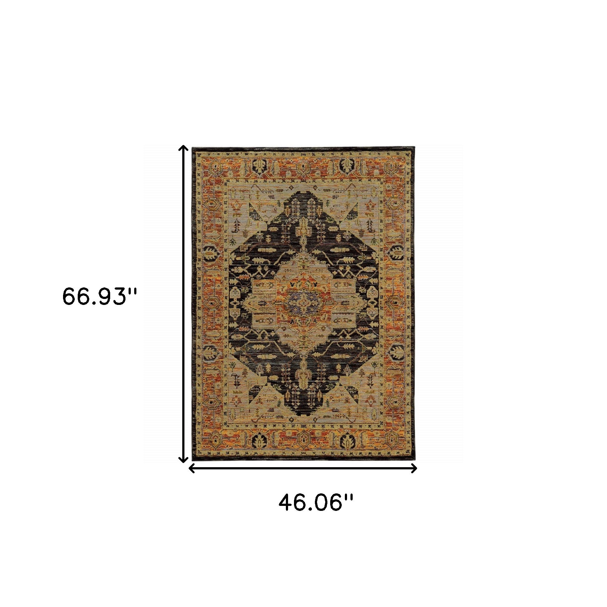 3' X 5' Gold Brown Grey Rust Green And Purple Oriental Power Loom Stain Resistant Area Rug