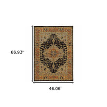 3' X 5' Gold Brown Grey Rust Green And Purple Oriental Power Loom Stain Resistant Area Rug