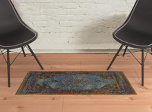 2' X 3' Blue Gold Green Red Orange And Purple Oriental Power Loom Stain Resistant Area Rug