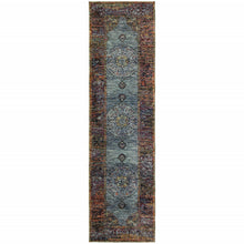 2' X 8' Blue Gold Green Red Orange And Purple Oriental Power Loom Stain Resistant Runner Rug