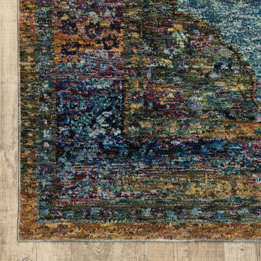 2' X 8' Blue Gold Green Red Orange And Purple Oriental Power Loom Stain Resistant Runner Rug