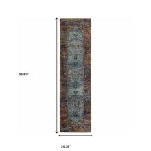 2' X 8' Blue Gold Green Red Orange And Purple Oriental Power Loom Stain Resistant Runner Rug